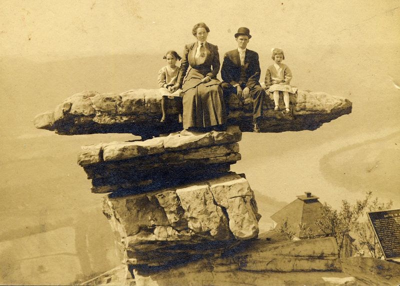 Historic Photographs Show Tourists Posing on Umbrella Rock at Lookout Mountain in the Early 1900s