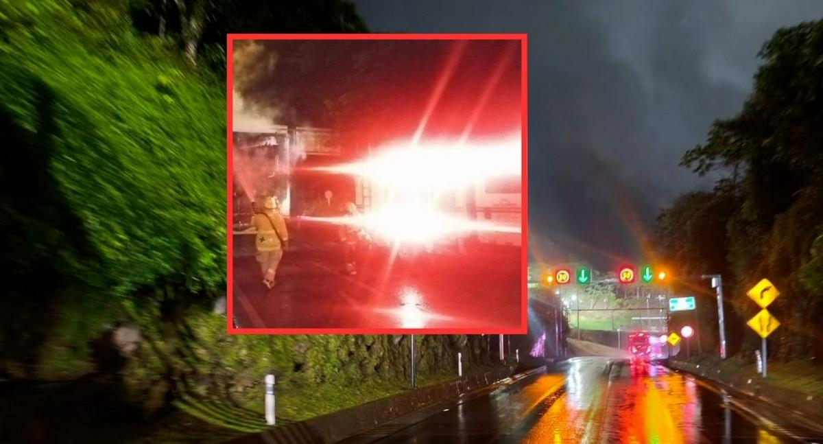 Incendio de camión en vía Villavicencio-Bogotá causa cierre total