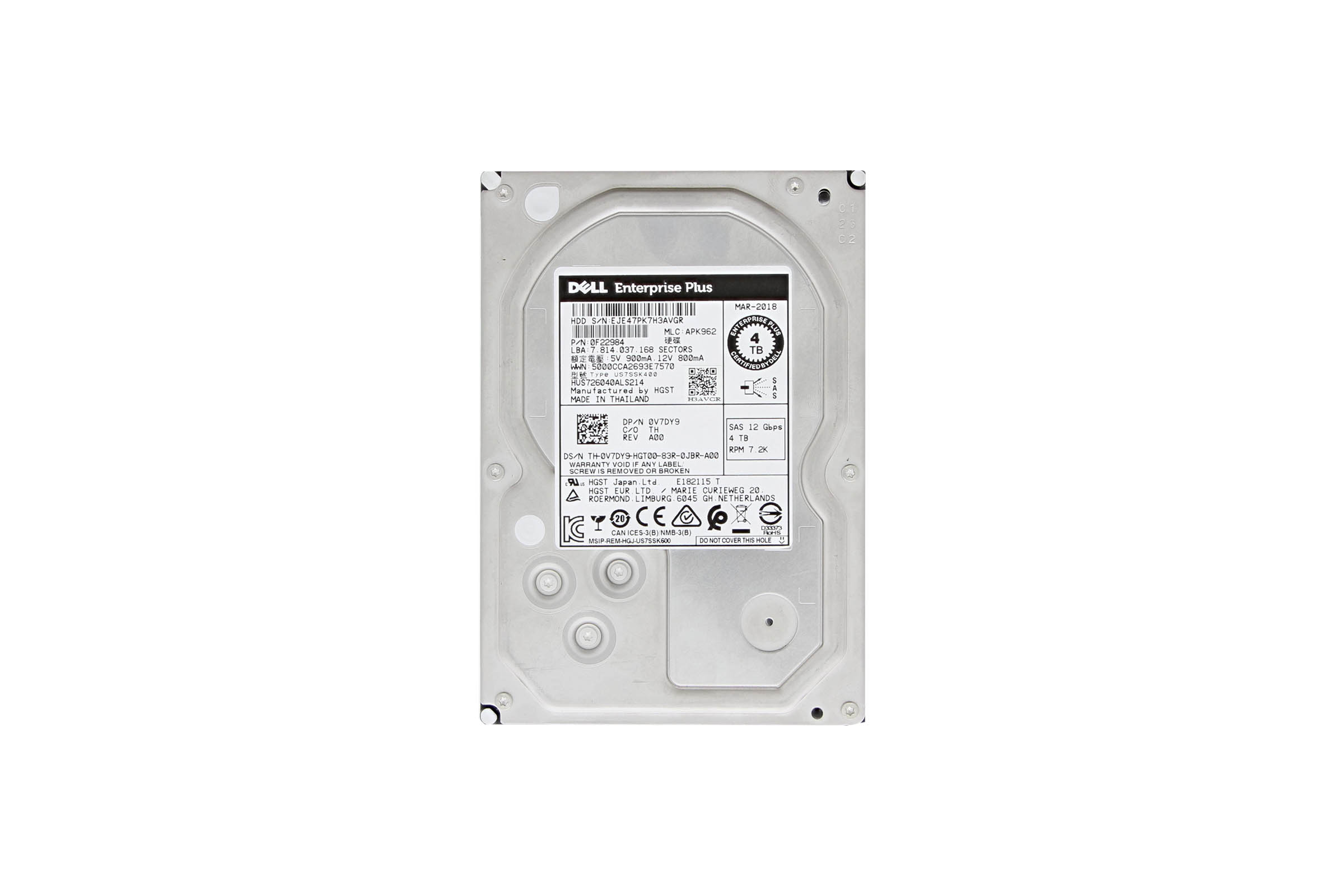 V7DY9 Compellent 4TB 7.2k SAS 3.5