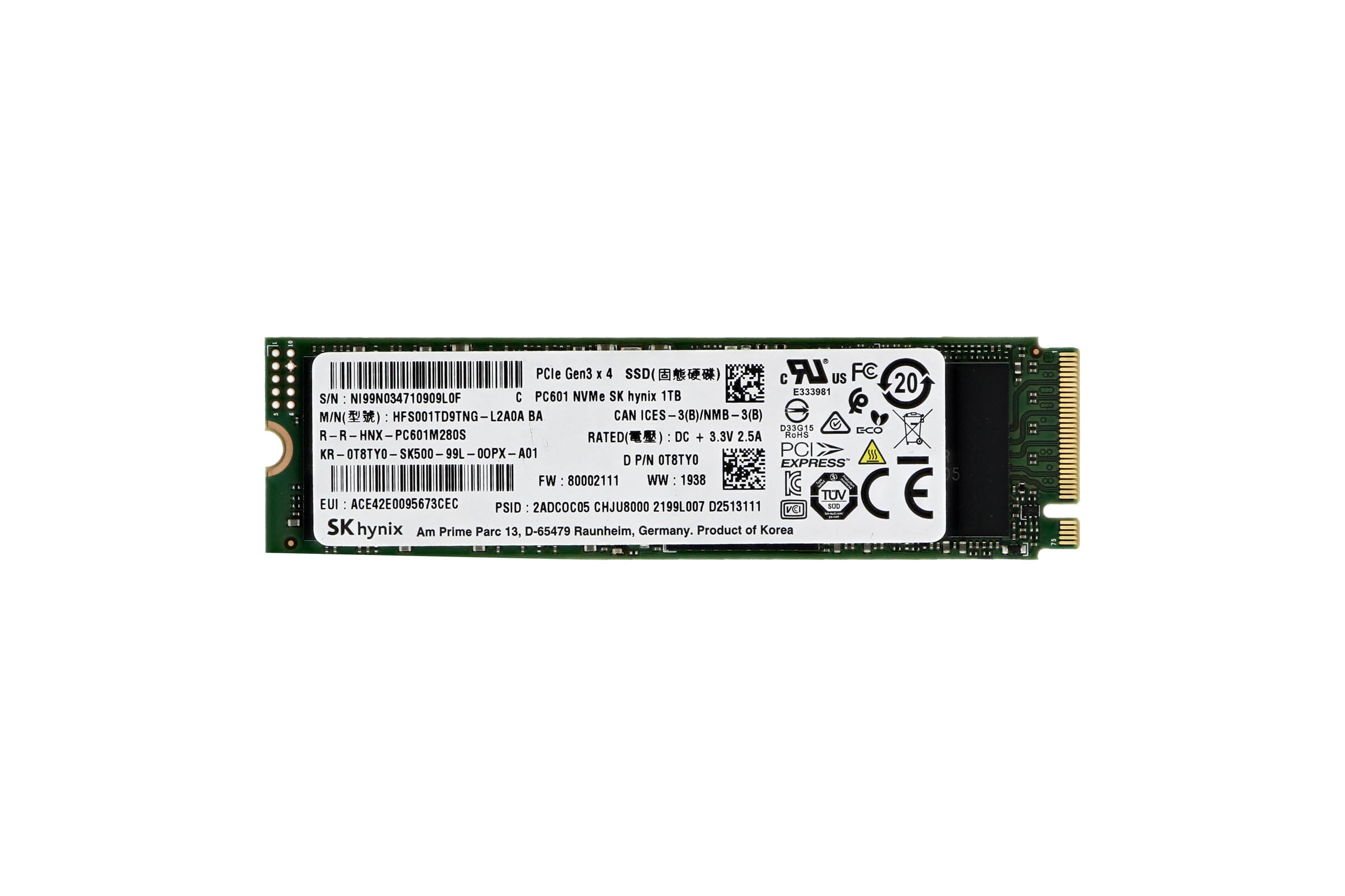 SK Hynix PC601 1TB SSD NVMe M.2 2280 PCIe Gen3 — HFS001TD9TNG-L2A0A