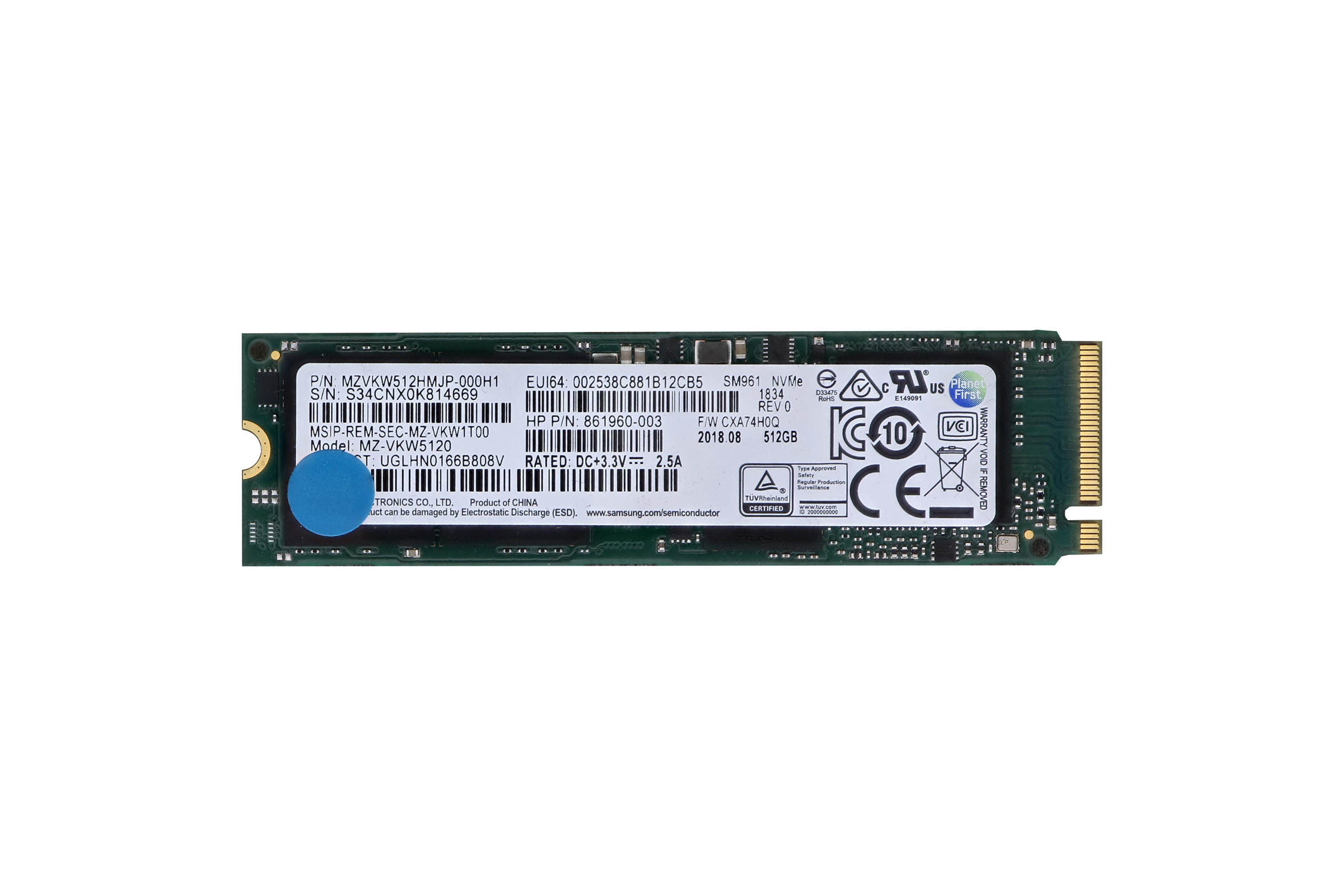 861960-003 HP 512GB NVMe M.2 2280 Solid State Drive