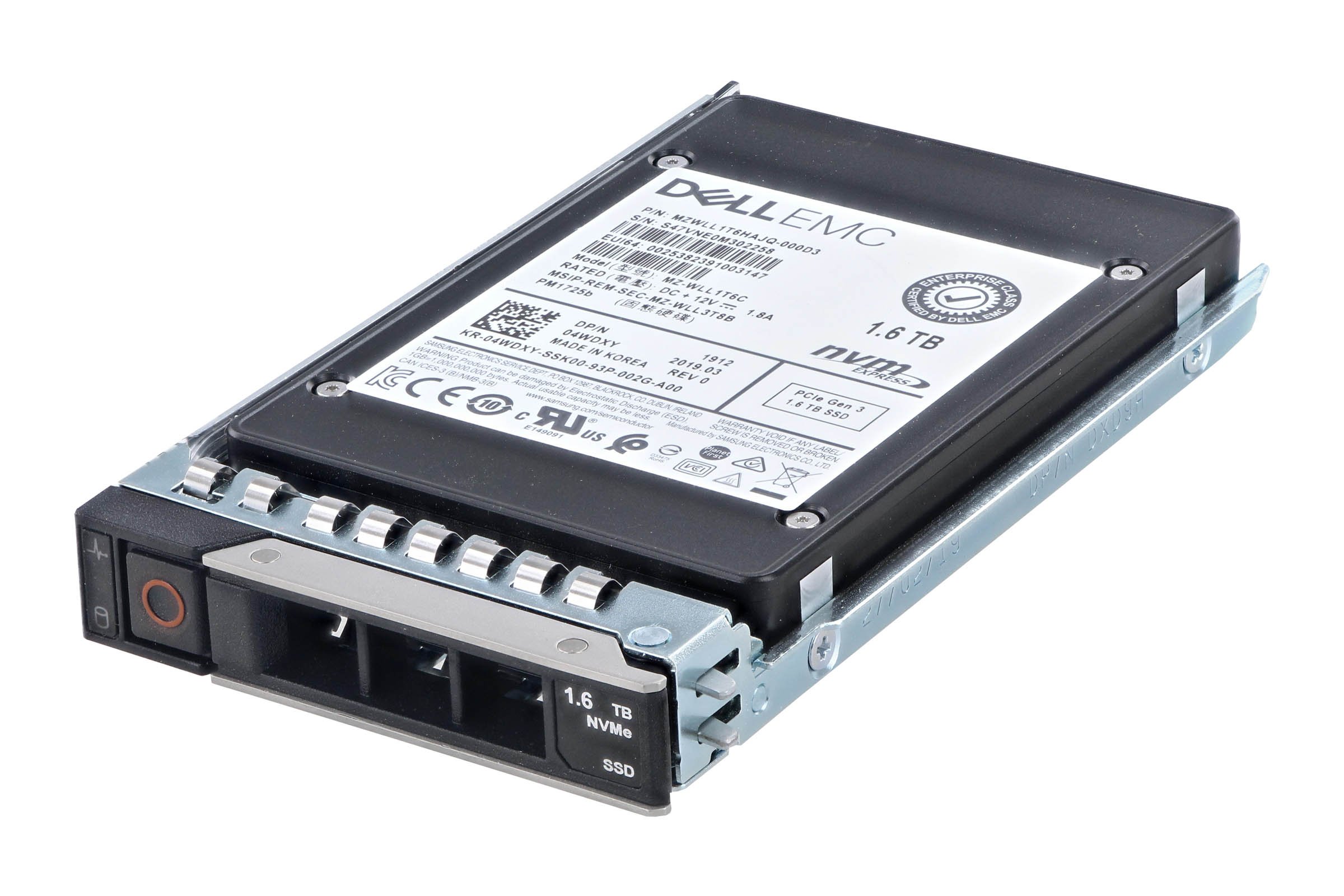 Disco  SSD Samsung 1.6TB NVMe PCIe 3.0 X4 U.2 2.5" SFF PM1725B Mixed Use MZWLL1T6HAJQ-00AH3 HPE P10656-001