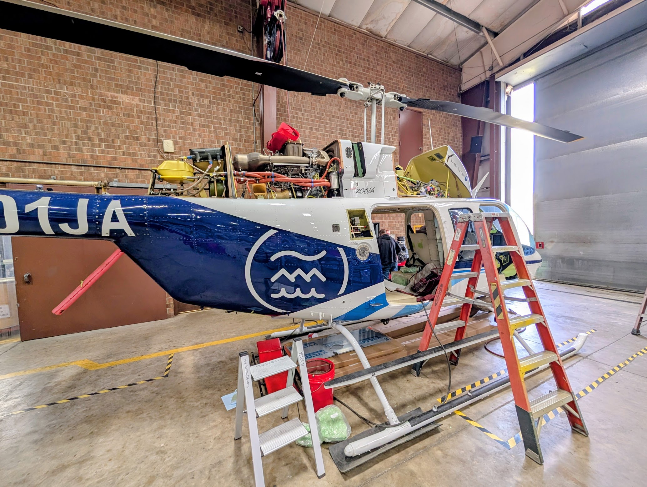 Helicopter undergoing maintenance