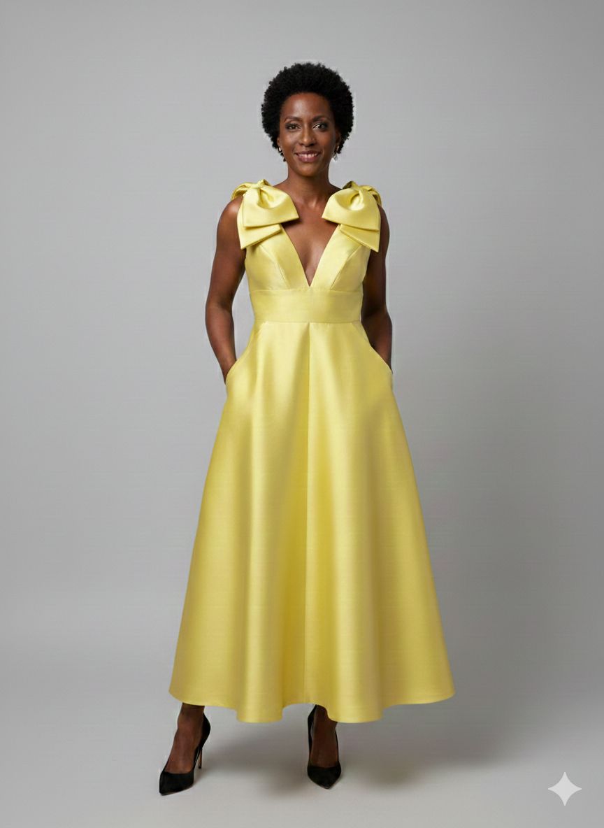 Vestido Mikado Zibeline com laços