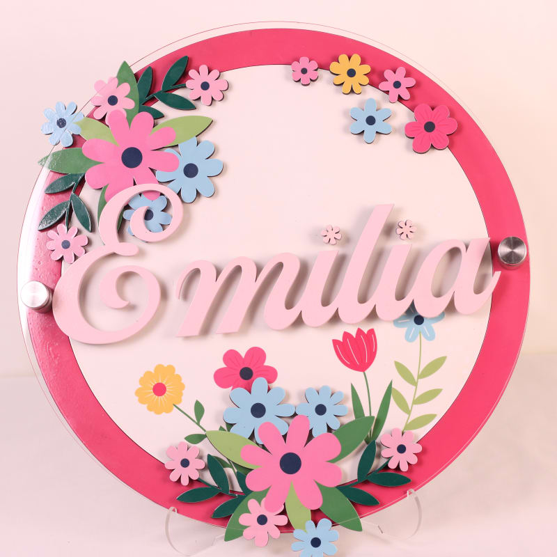 Disco personalizado diseño Detalles Flores, con capas de flores en tonos rosa y azul