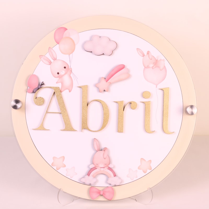 Disco personalizado diseño Conejitos, con conejitos y globos en tonos pastel