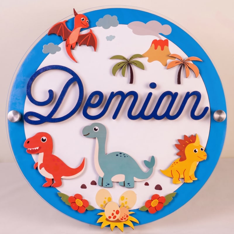 Disco personalizado diseño Dinosaurios, con dinosaurios, dragón y volcán