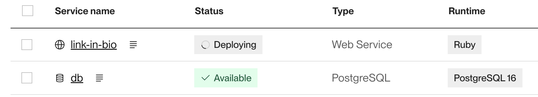 Render Dashboard services