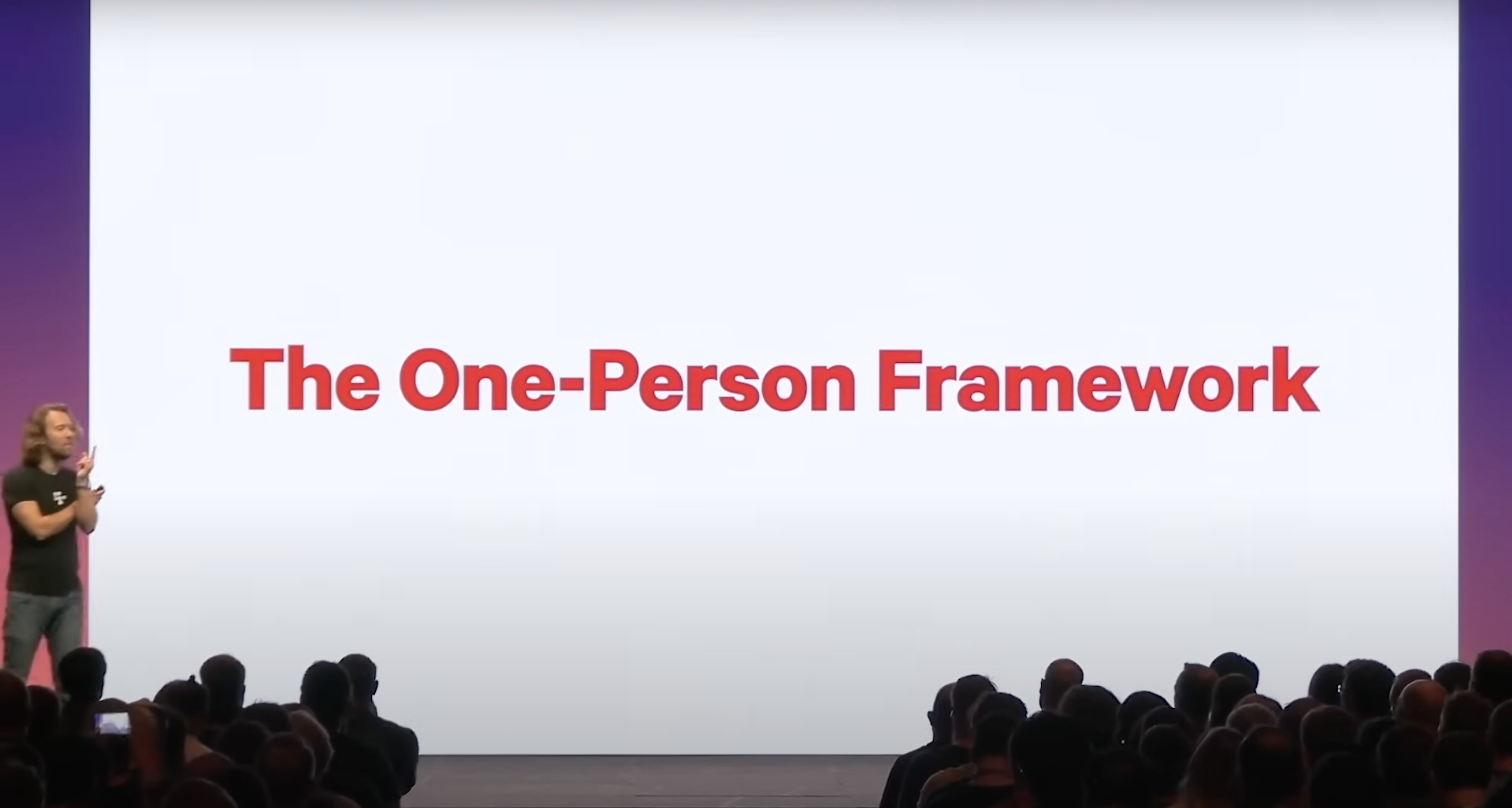 DHH describing the one-person-framework ideal at Rails World 2023