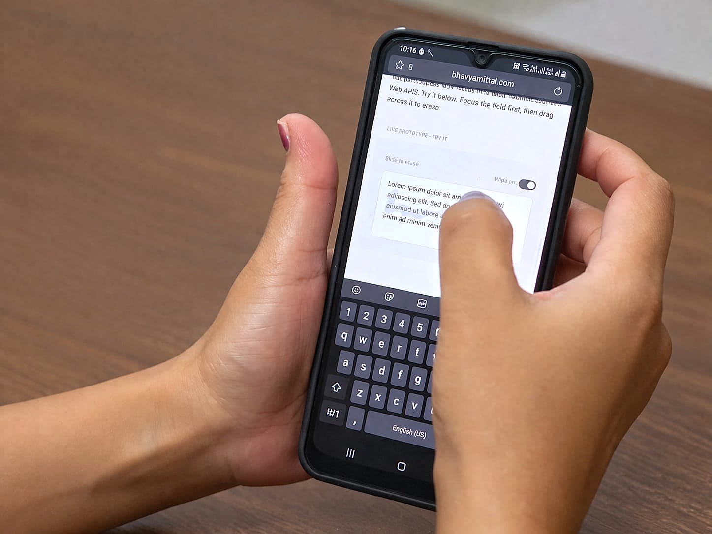 Gesture-based text deletion prototype on Android phone by Bhavya Mittal