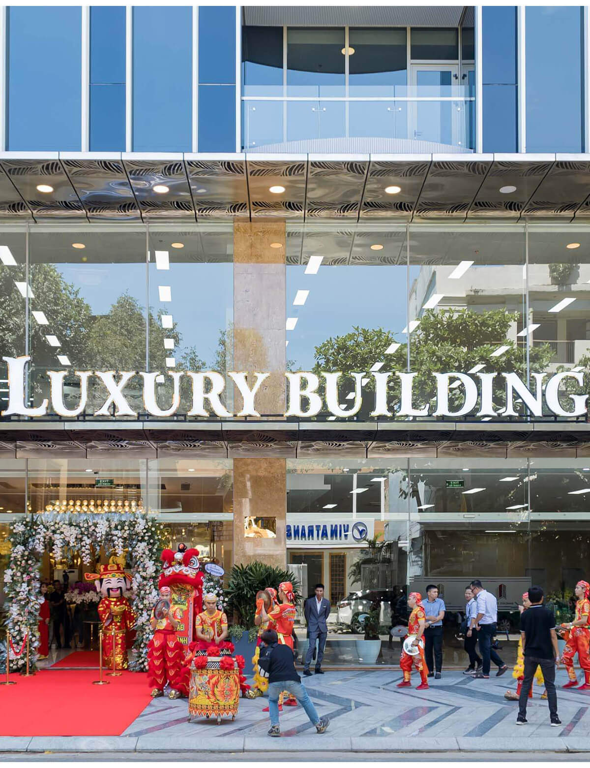 Luxury Building logo illustration with a lion and a shield.