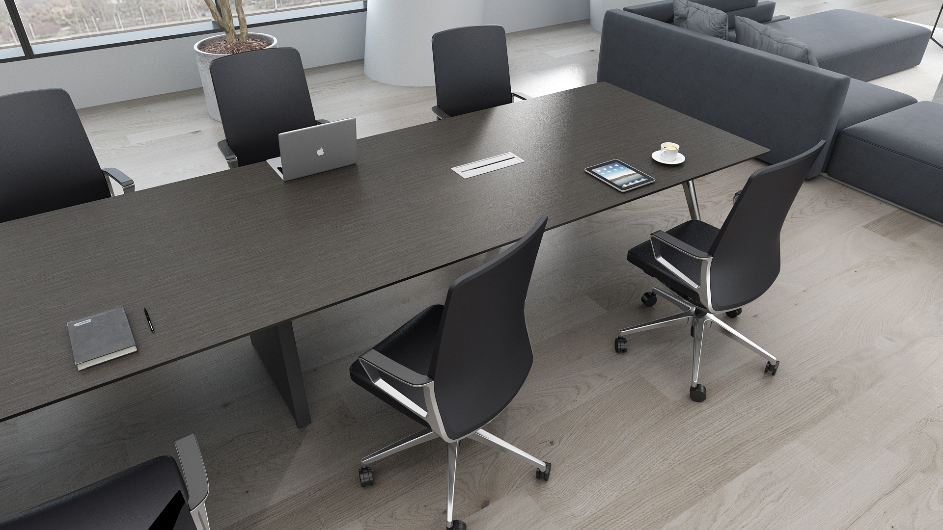 Gravity Conference Black Leather Conference Room Close Up