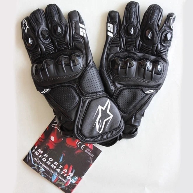 ถุงมือหนัง แบบเต็มนิ้ว สีดํา สําหรับขี่รถจักรยานยนต์