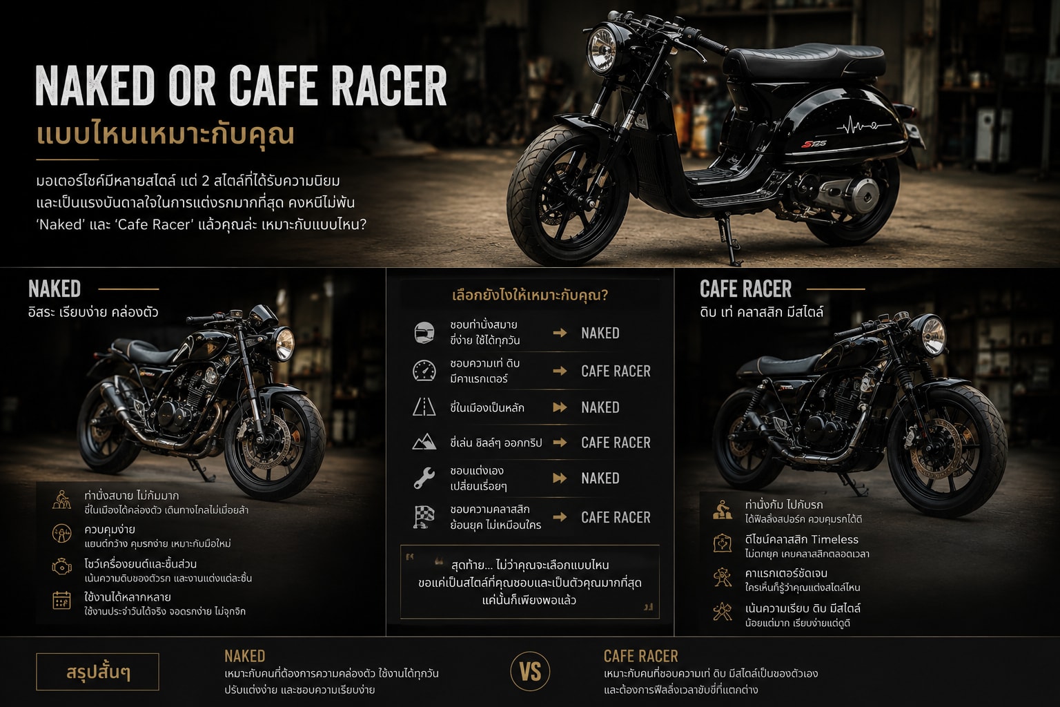 Naked หรือ Cafe Racer แบบไหนเหมาะกับคุณ