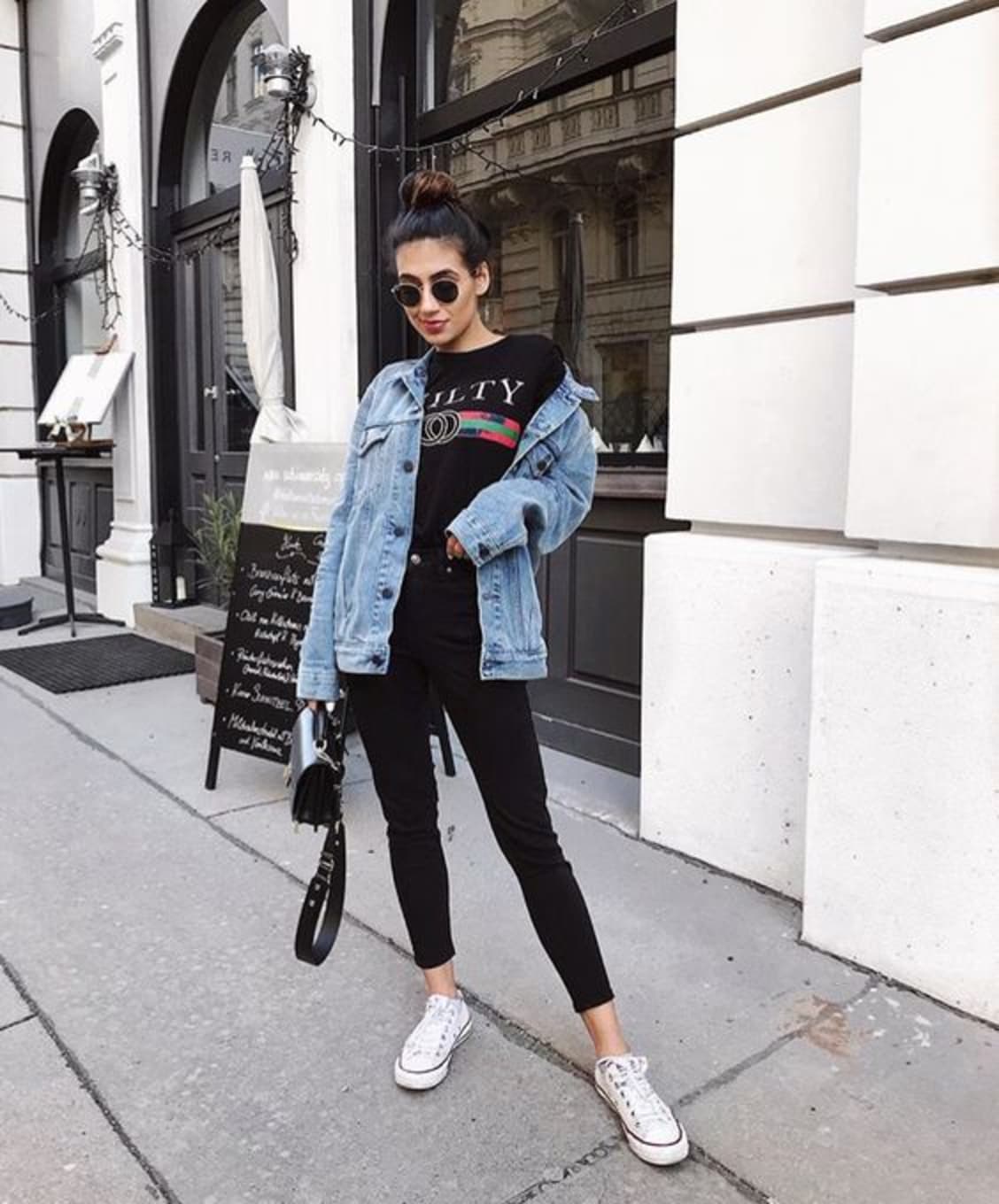 oversized denim jacket with dress