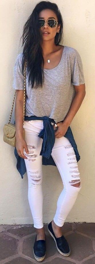 Sexy White Ripped Denim Jeans Women online India