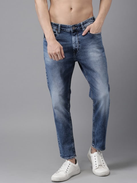 WASHED TAPERED MEN BLUE DENIM JEANS