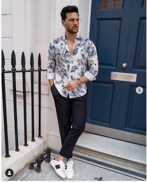 WHITE AND BLUE PRINTED SHIRT