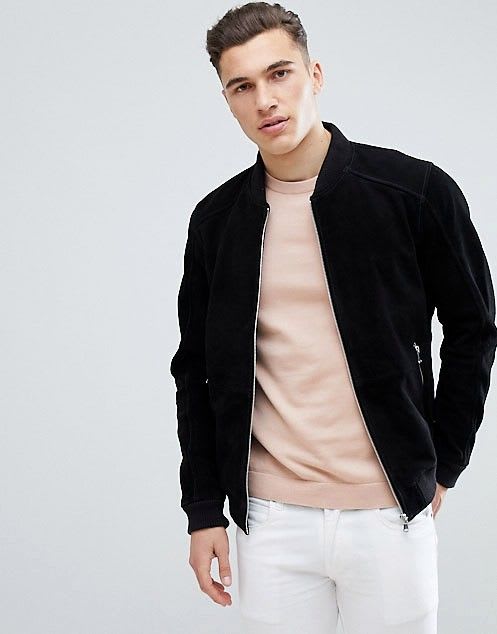 black full zip suede jacket for men