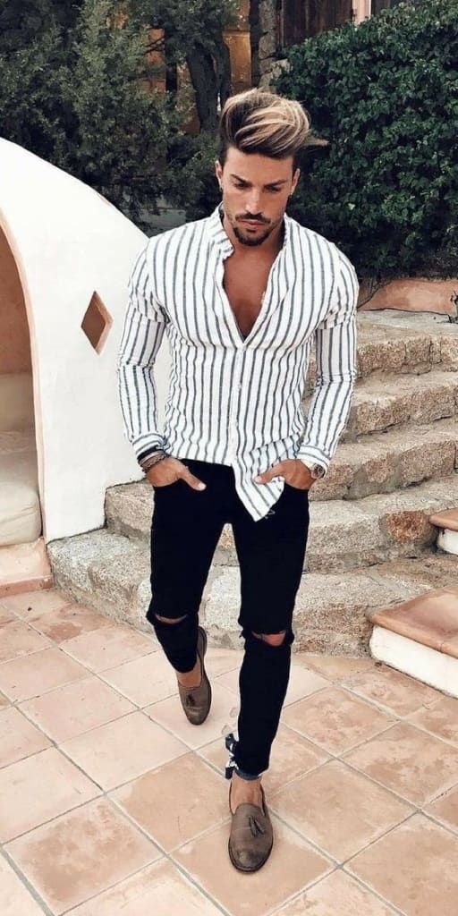 Slim Fit Striped Shirt | Black and White Vertical Striped Shirt For men
