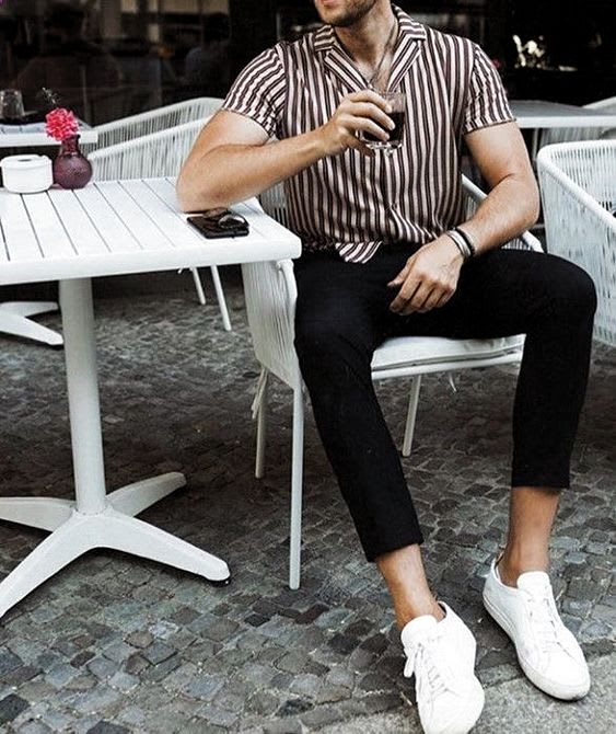 Brown and black vertical striped shirt for men