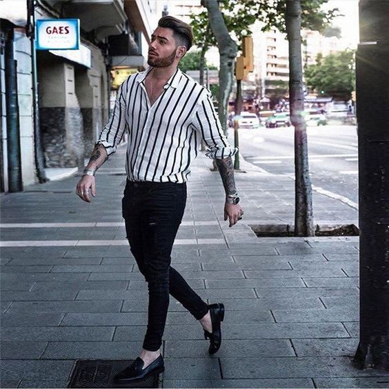 Slim Fit Striped Shirt | Black and White Vertical Striped Shirt For men