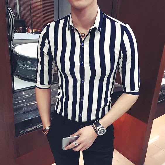 Slim Fit Striped Shirt | Black and White Vertical Striped Shirt For men