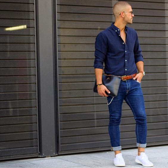 DARK BLUE SHIRT WITH JEANS