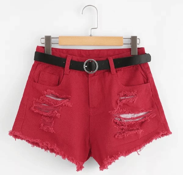 maroon denim shorts women