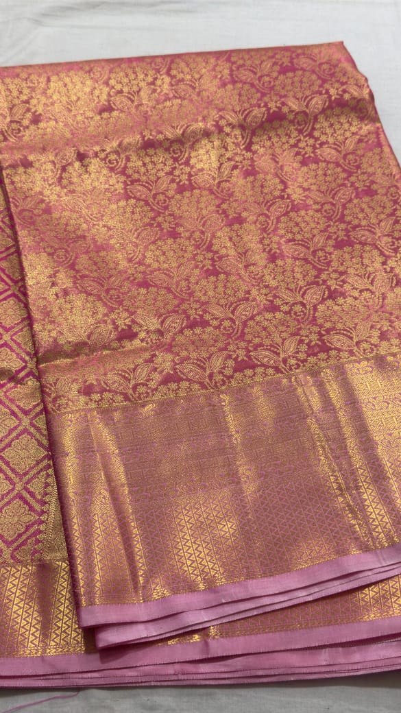 Rosewood Mauve Floral Jaal Kanjivaram Silk Saree view 1 - Rangam Saradha Silks