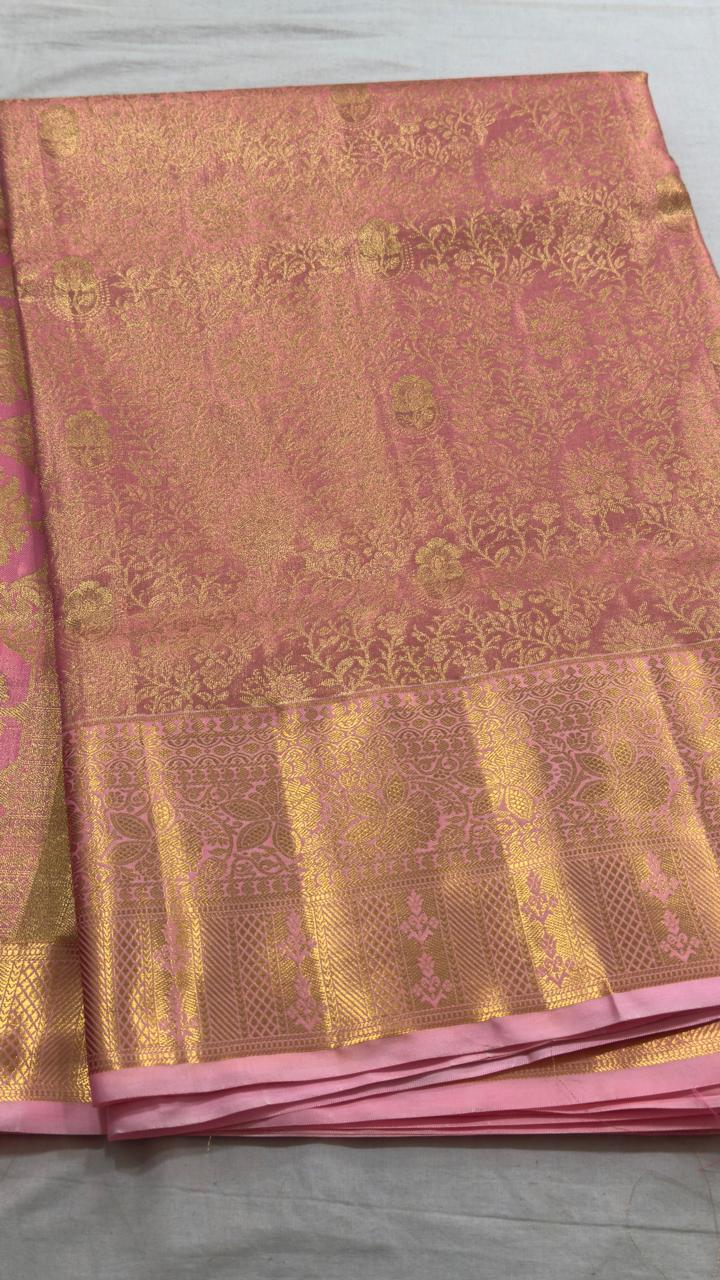 Blush Rose Antique Zari Garden Kanjivaram Silk Saree view 1 - Rangam Saradha Silks