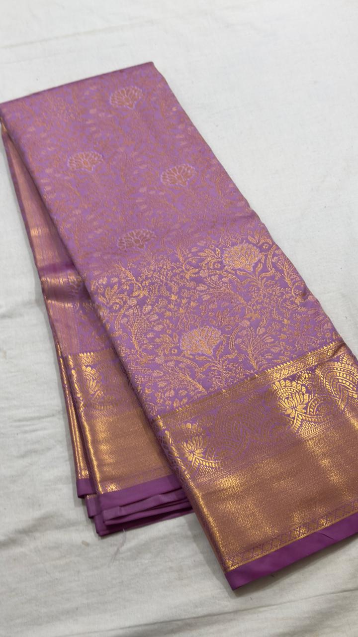 Lavender Mauve & Antique Gold Lotus Zari Kanjivaram Silk Saree