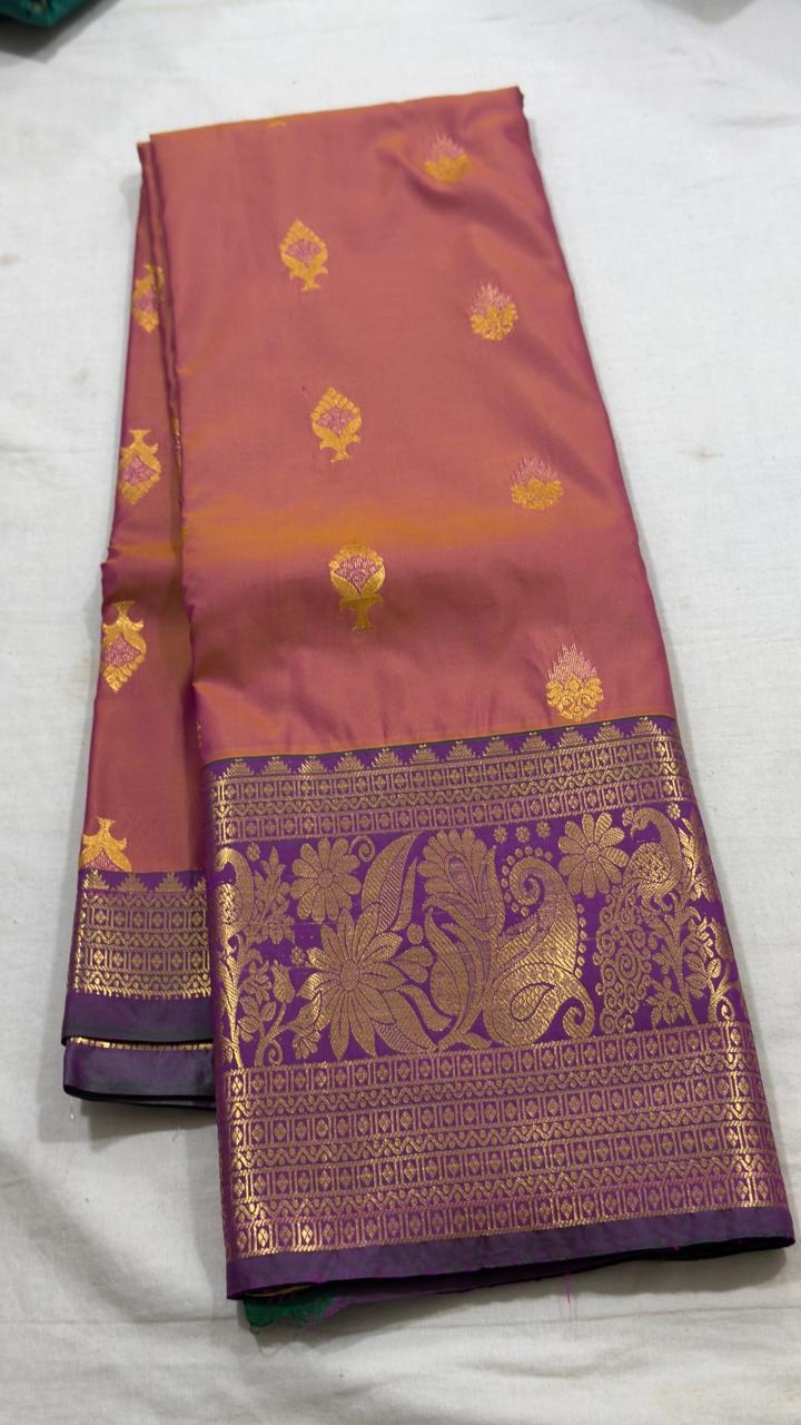 Dusty Rose & Purple Antique Gold Butta Kanjivaram Silk Saree