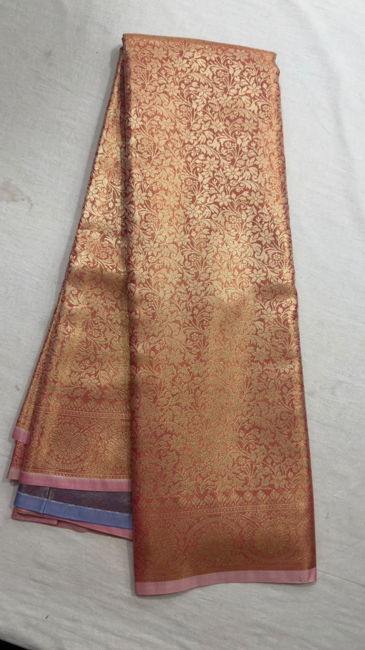 Peach Gold Floral & Scenic Bird Designer Silk Saree view 2 - Rangam Saradha Silks