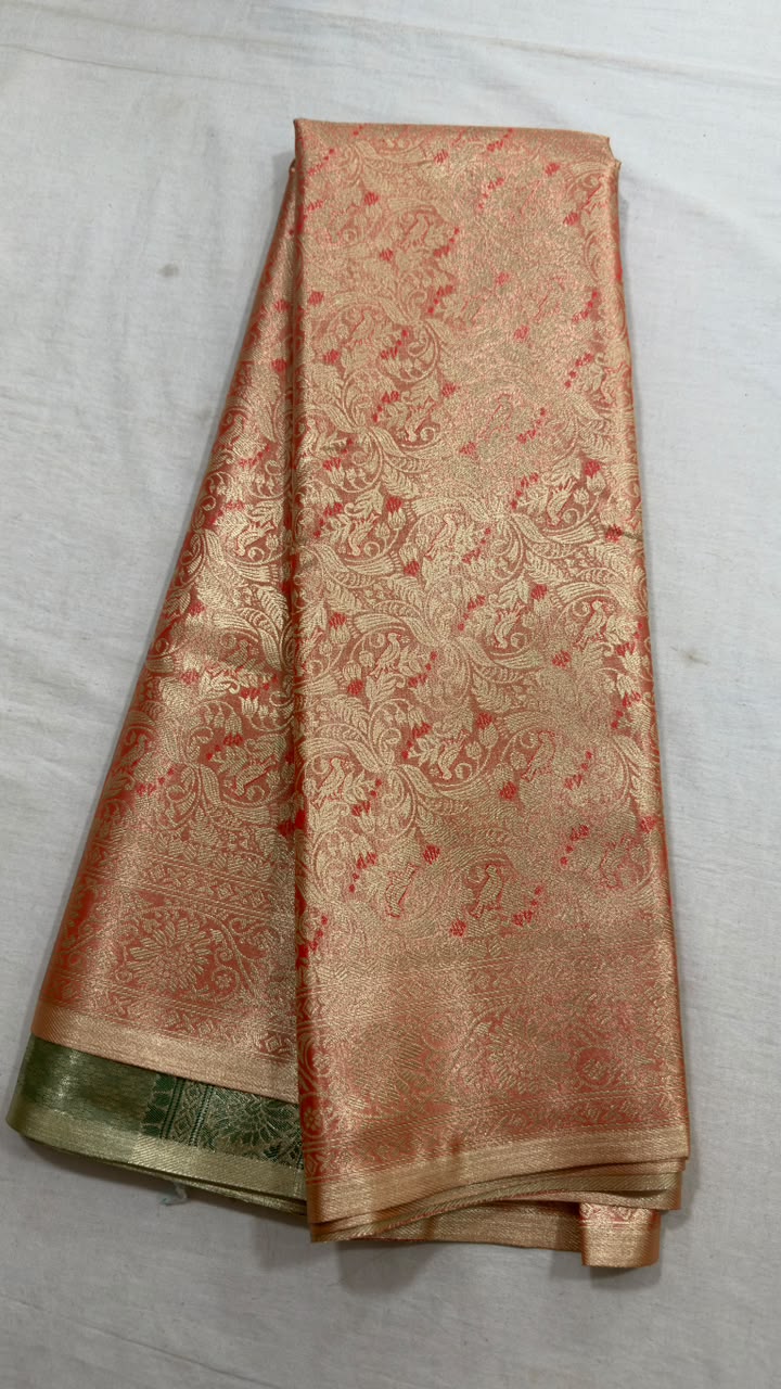 Peach Gold Floral Zari & Scenic Pallu Silk Saree view 2 - Rangam Saradha Silks