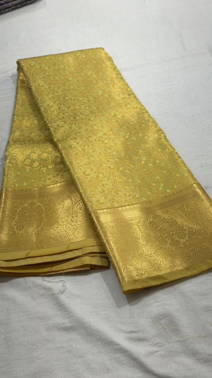 Golden Yellow Floral Woven Kanjivaram Silk Saree