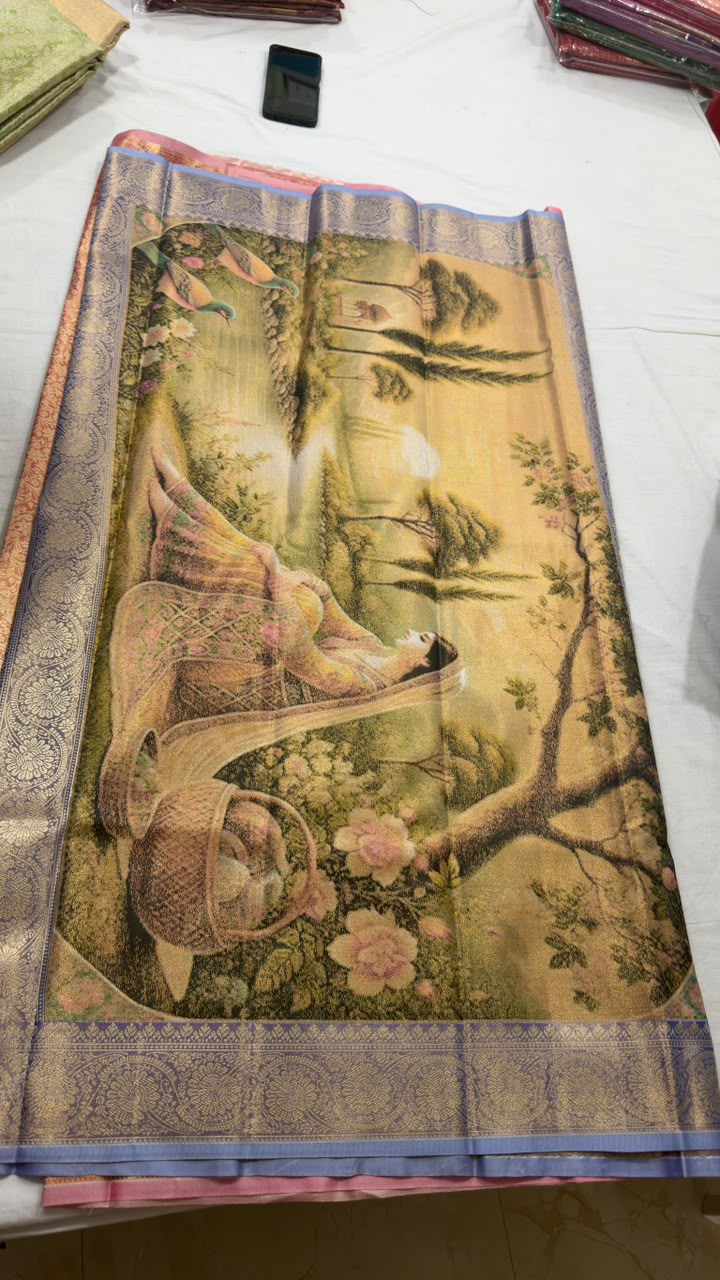 Peach Gold Floral Zari & Scenic Pallu Silk Saree