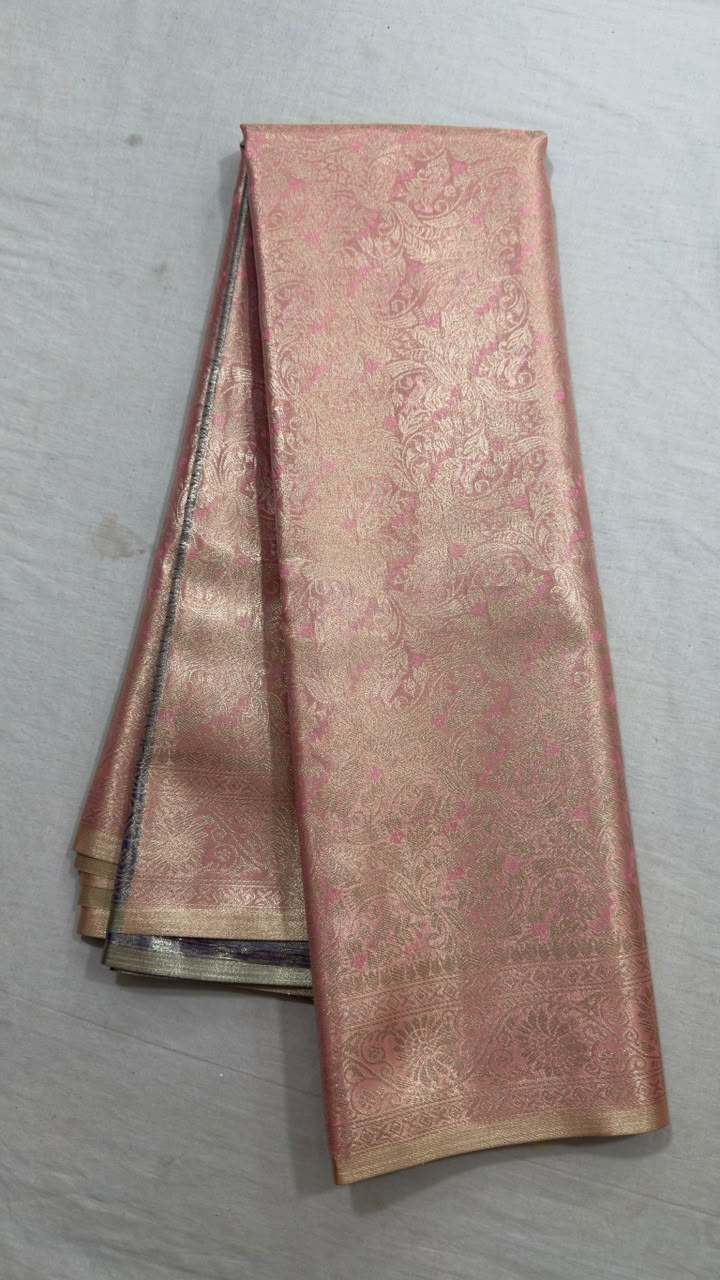 Peach Pink Floral Zari Silk Saree view 2 - Rangam Saradha Silks