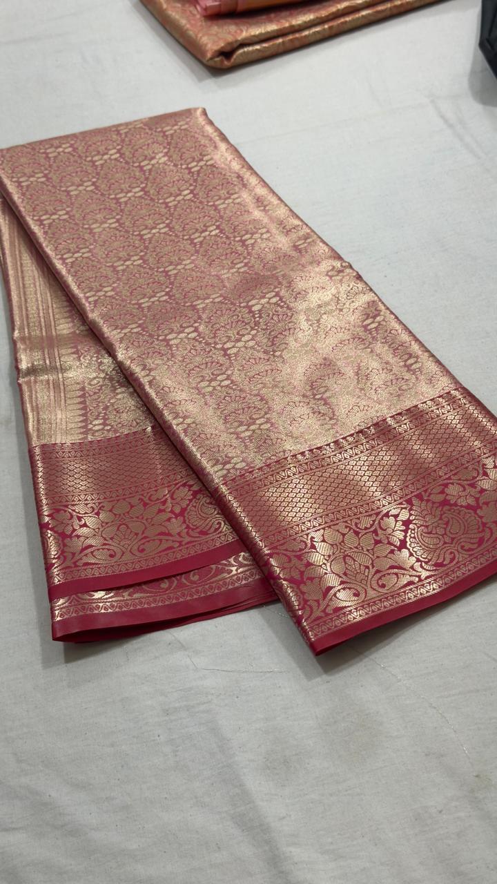 Blush Mauve & Antique Gold Jaal Motif Kanjivaram Silk Saree