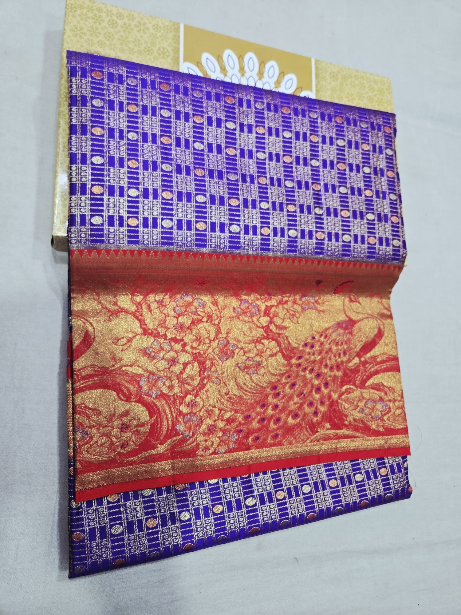Pure Kanjivaram Silk Saree – Royal Blue Red Gold Peacock view 2 - Rangam Saradha Silks