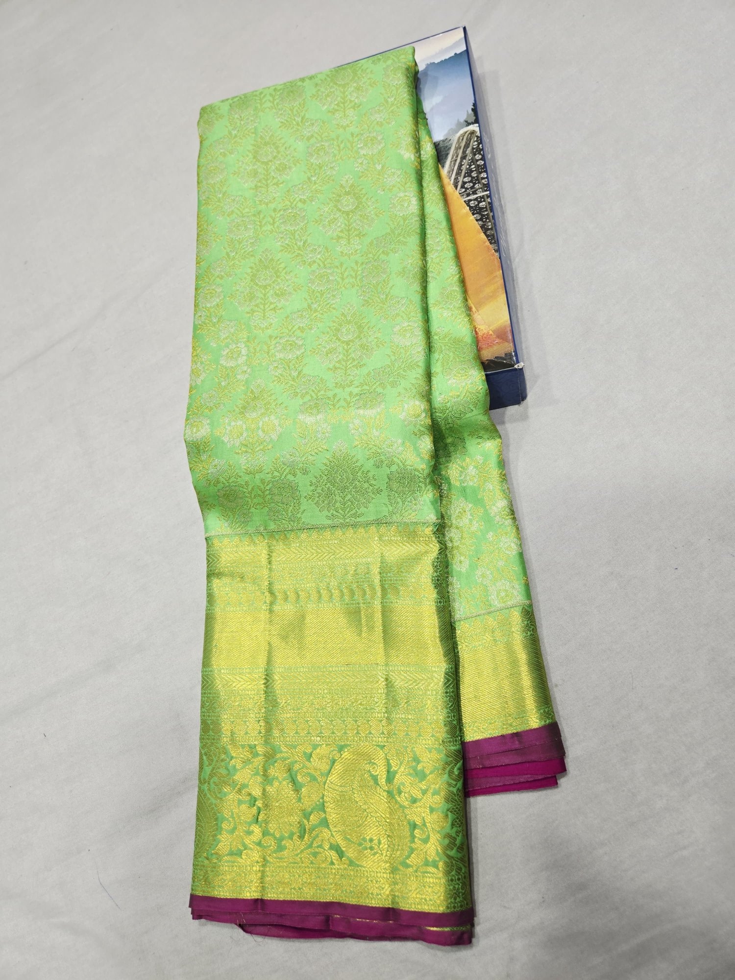 Pure Kanjivaram Silk Saree – Mint Green Magenta Peacock view 2 - Rangam Saradha Silks