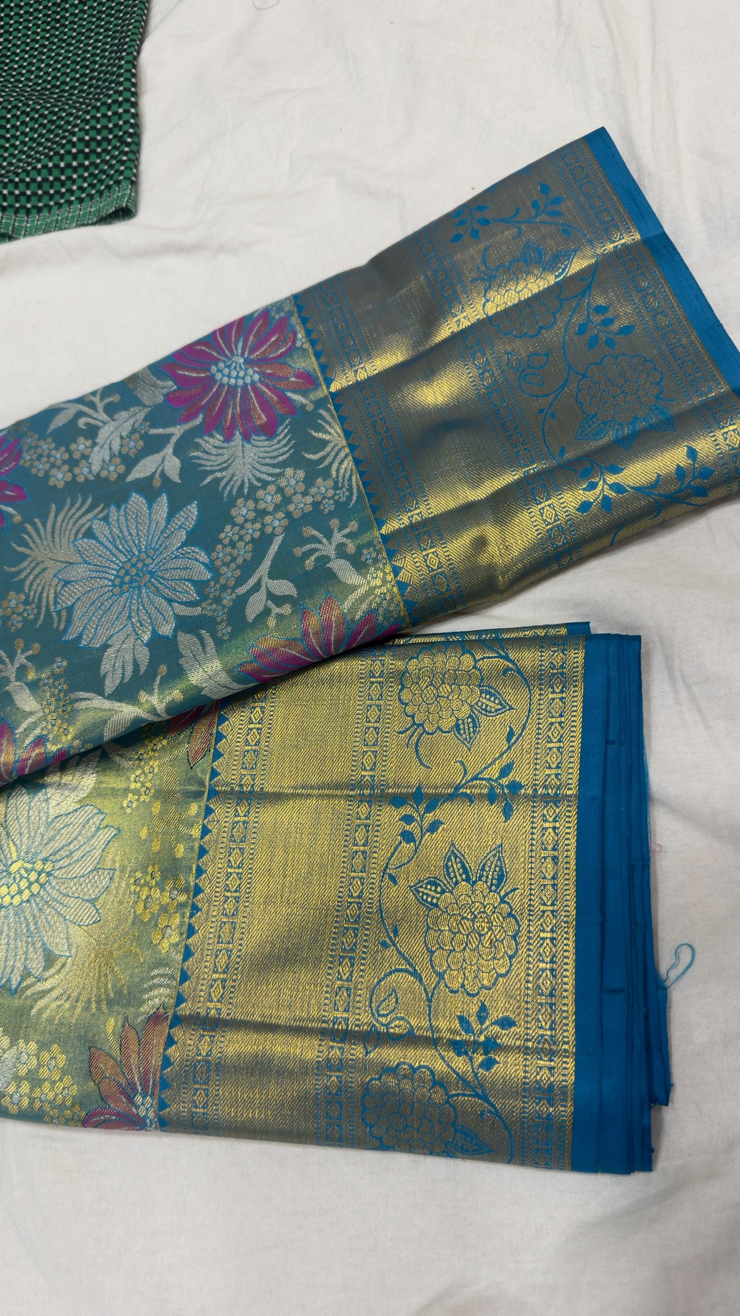 Pure Kanjivaram Silk Saree – Teal Green Blue Floral view 3 - Rangam Saradha Silks