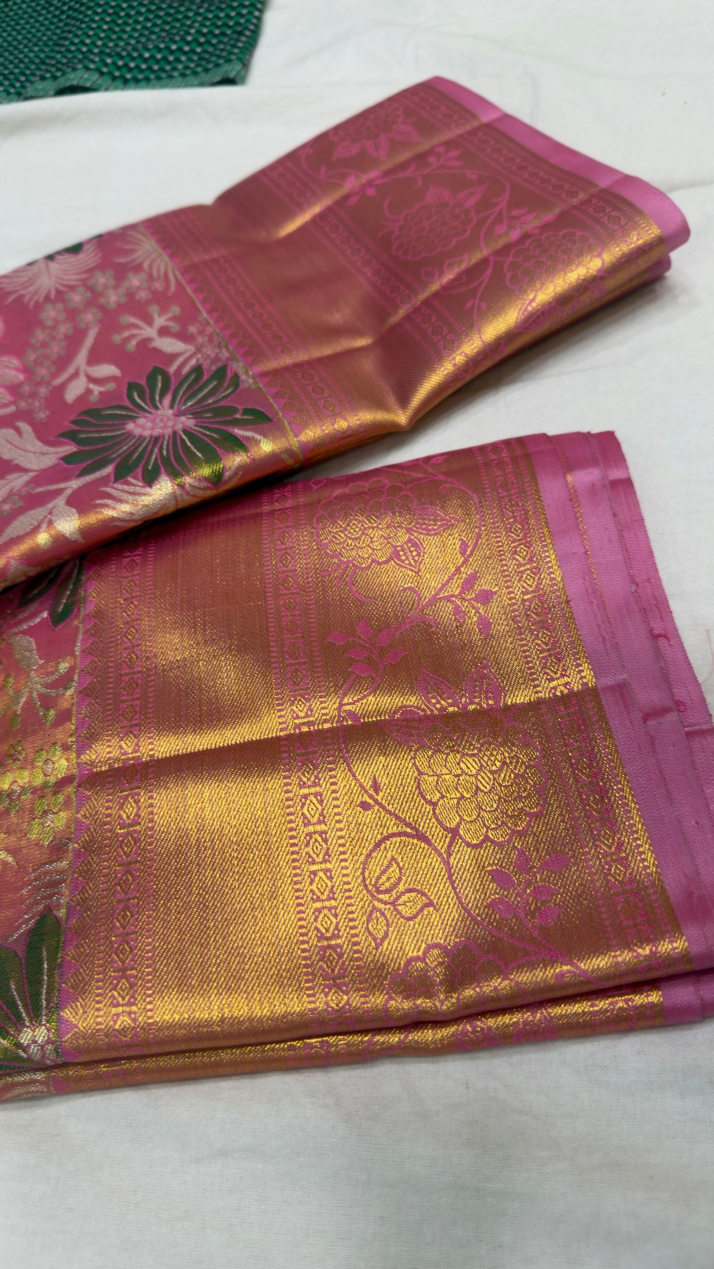 Pure Kanjivaram Silk Saree – Rose Pink Gold Floral view 2 - Rangam Saradha Silks