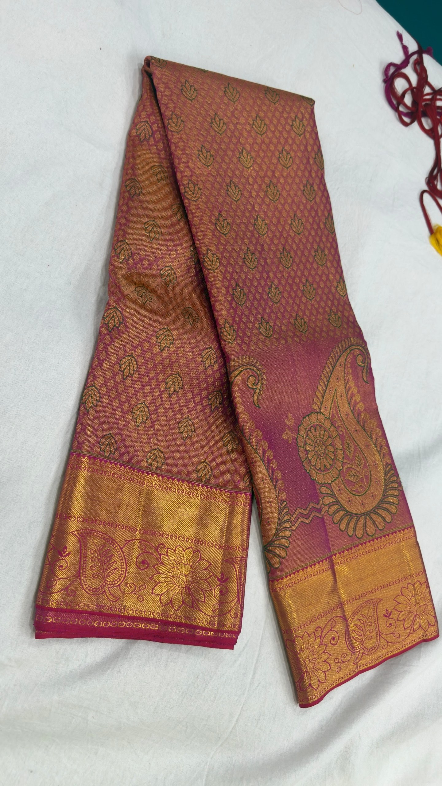 Pure Kanjivaram Silk Saree – Wine Magenta Gold Paisley view 2 - Rangam Saradha Silks