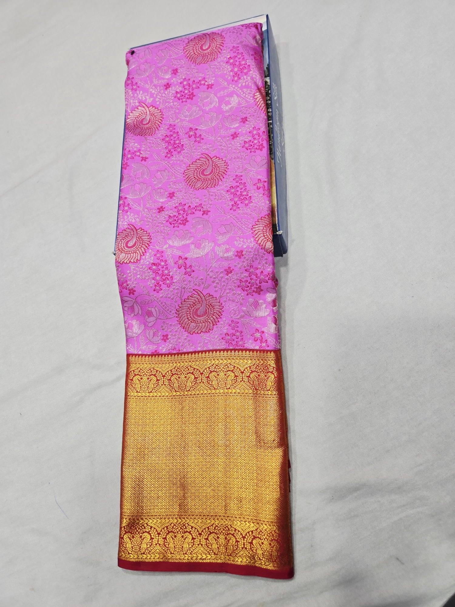 Pure Kanjivaram Silk Saree – Pink Gold Paisley Floral view 2 - Rangam Saradha Silks
