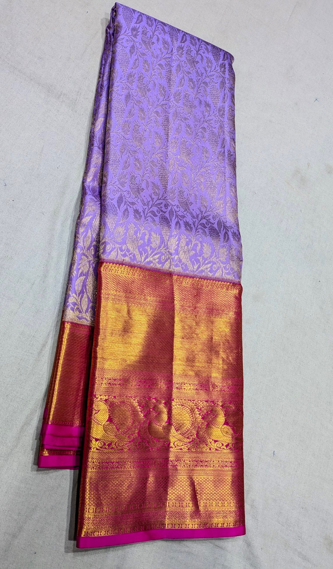 Pure Kanjivaram Silk Saree – Lavender Gold Magenta Floral view 2 - Rangam Saradha Silks