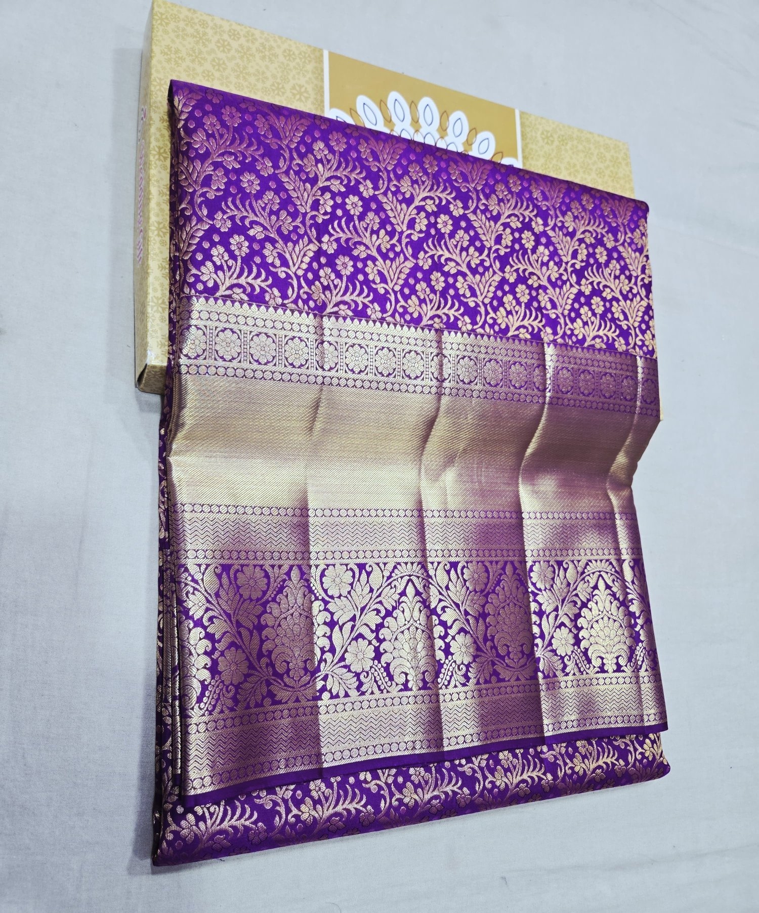 Pure Kanjivaram Silk Saree – Royal Purple Gold Floral view 2 - Rangam Saradha Silks
