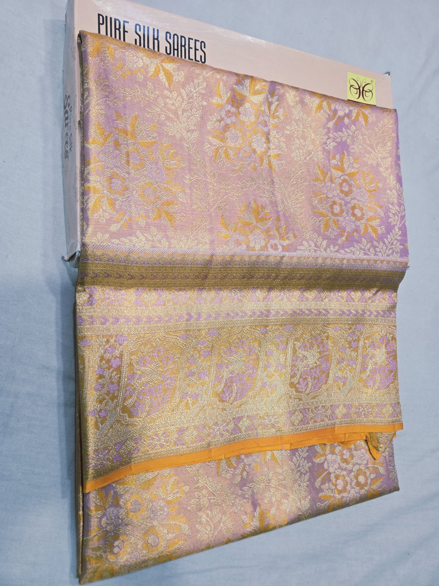 Pure Kanjivaram Silk Saree – Lavender Gold Floral view 2 - Rangam Saradha Silks