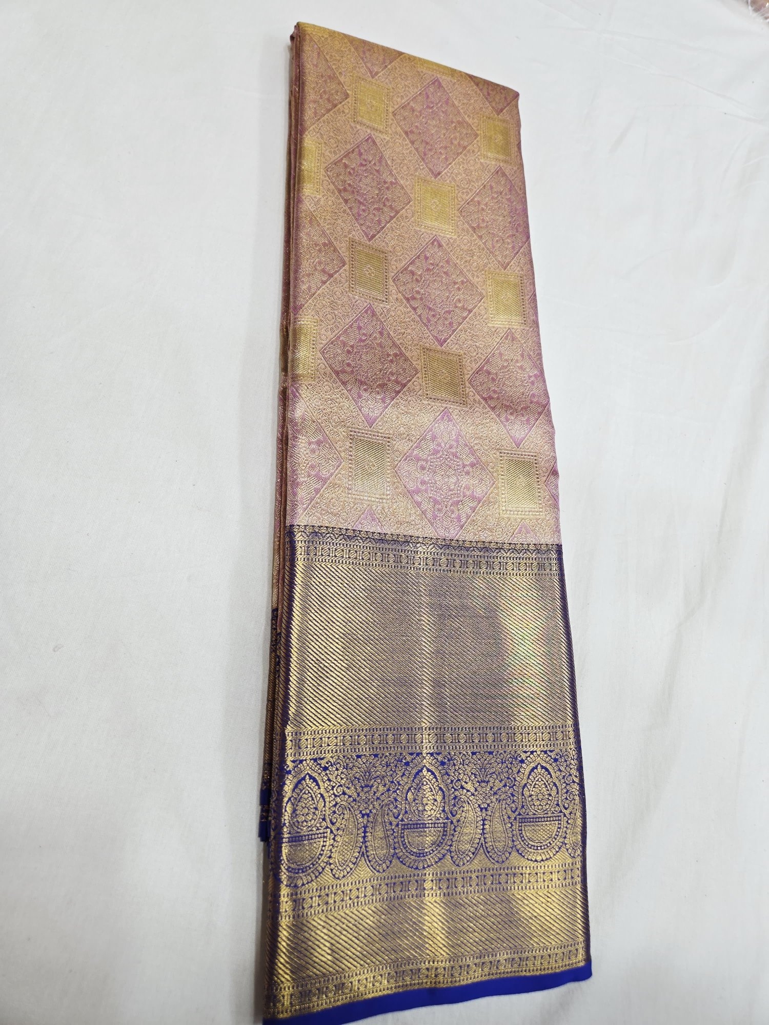 Pure Kanjivaram Silk Saree – Dusty Rose Royal Blue Gold Diamond view 2 - Rangam Saradha Silks
