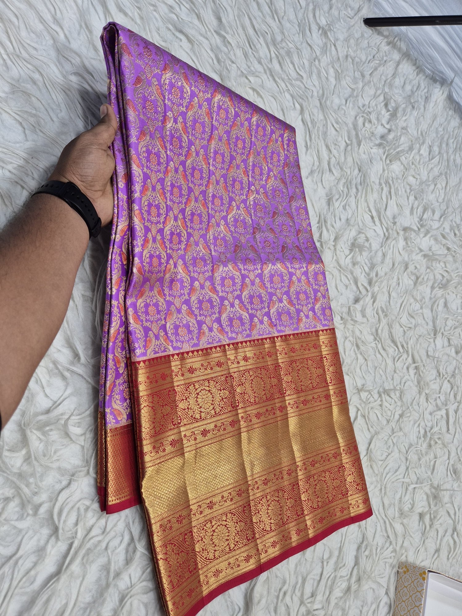 Pure Kanjivaram Silk Saree – Lavender Purple Gold view 2 - Rangam Saradha Silks
